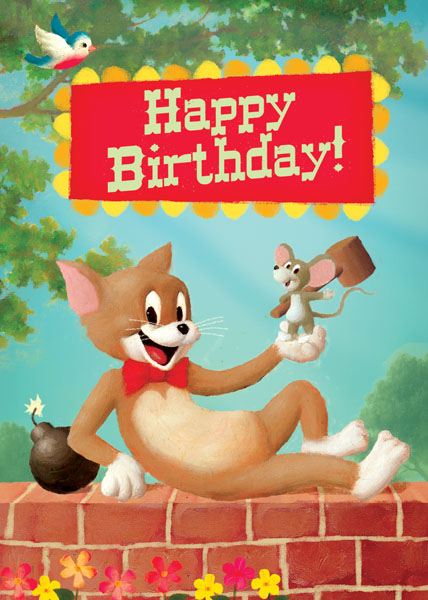 Happy Birthday Cat and Mouse Greeting Card by Stephen Mackey